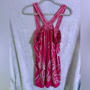 BCBGMaxAzria Medium Pink and White Halter Mini Dress Floral Dress
